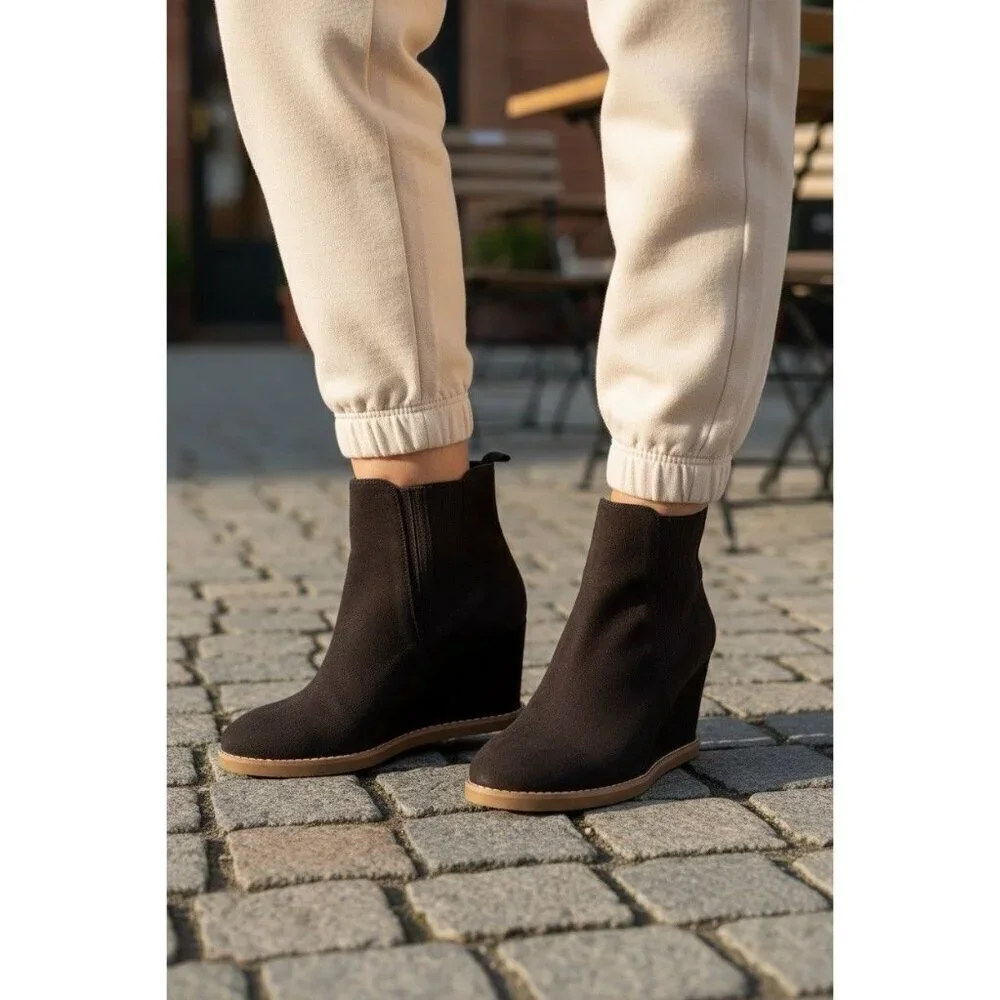 Splendid Wanda Brown Suede Wedge Ankle Boots 8.5M 3in Heel